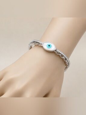 Silver-Tone Blue Evil Eye Bracelet - Unbranded
